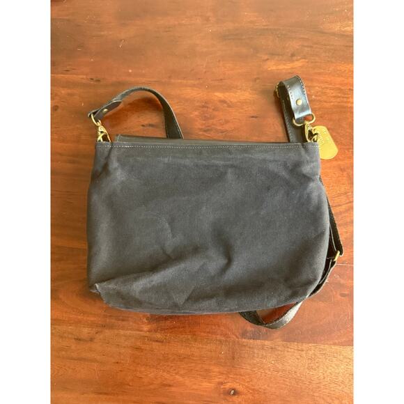 R. Riveter Black Canvas Leather Handbag Crossbody Purse handbag 11 in - Picture 7 of 12